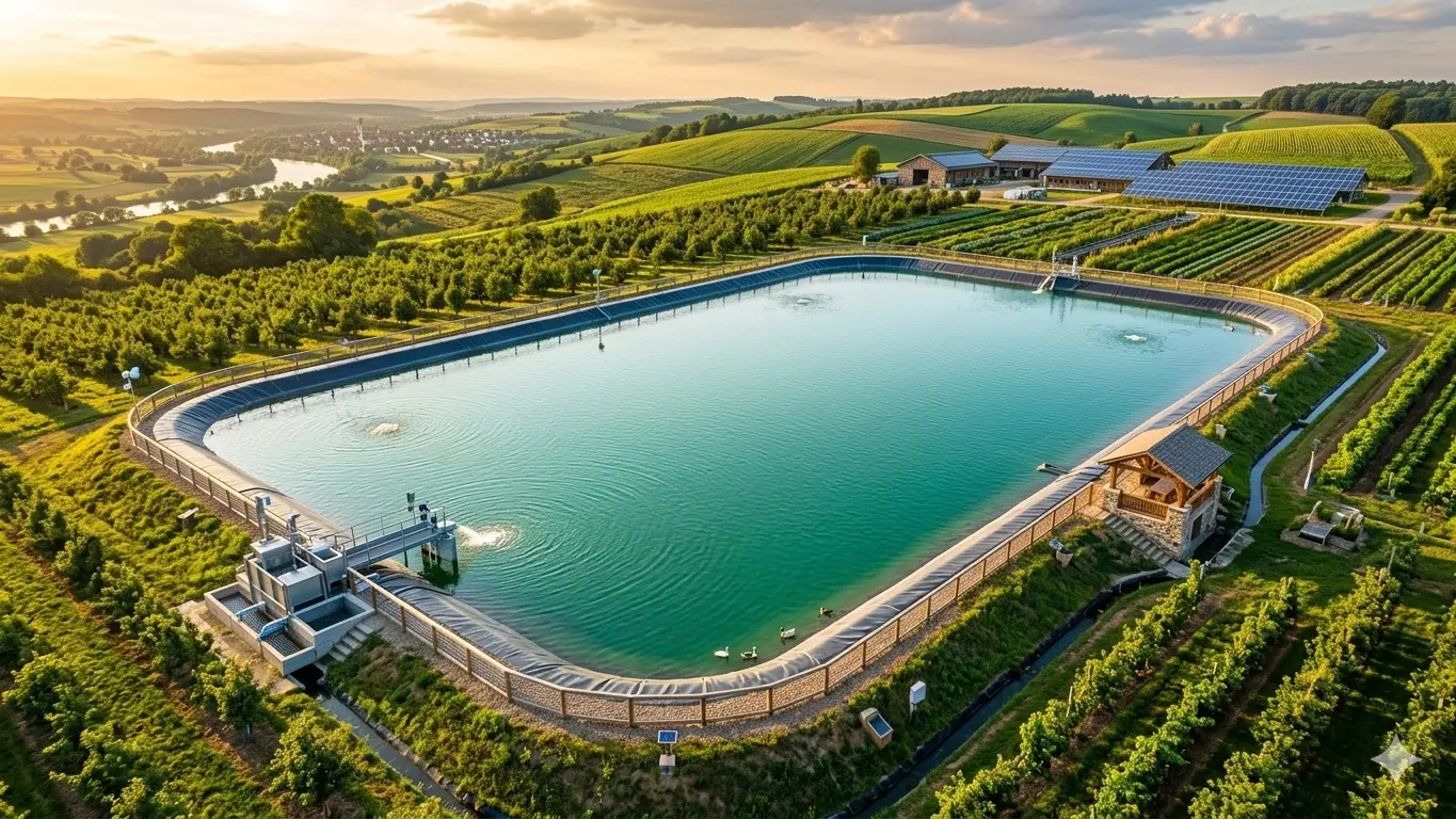 Installation de pompe solaire avec panneaux photovoltaïques et réservoir d’irrigation